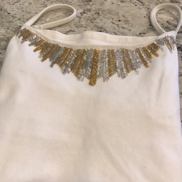 Express Tops - Cream basic bra cami with silver and gold beads